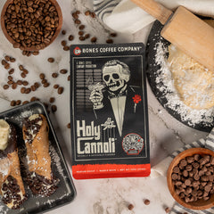 Coffee bag with cannoli and baking ingredients