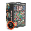 The front of the Bones Coffee Company Sugar Rush 12 Count Bones Cups box. Its flavor is sugar cookie, and it has skeletons dressed as elves working in a toy factory on its art.