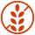 An orange circle with a line through it. In the center is an orange symbol for gluten.