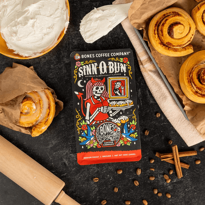 Bones Coffee Company’s Decaf Sinn-O-Bun Cinnamon Roll-Flavored Coffee
