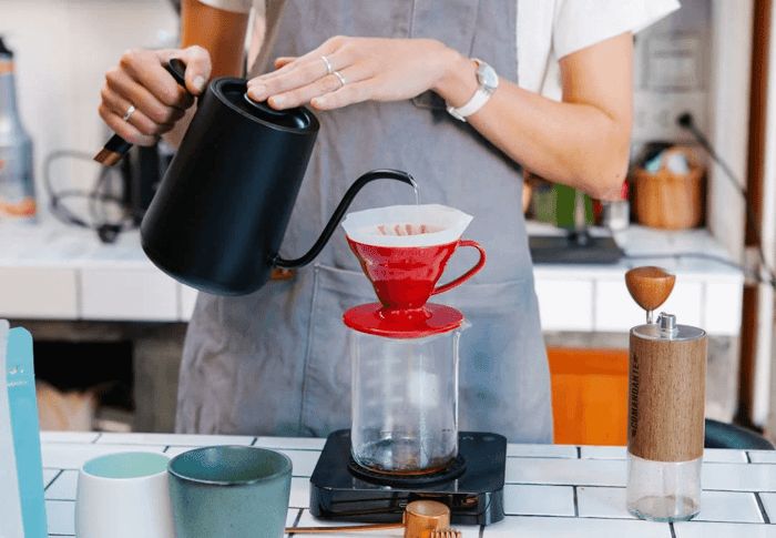 Brewing pour-over coffee with a dripper